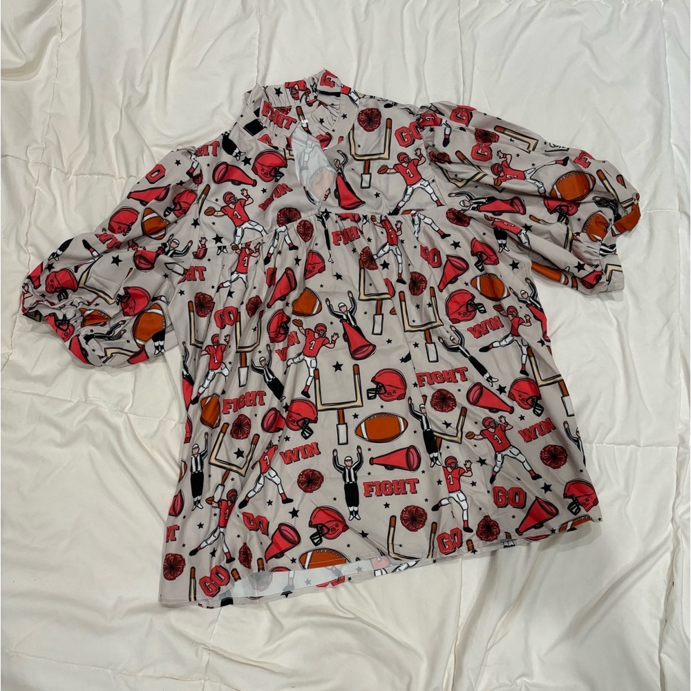 Women’s Large Football Season Short Sleeve Blouse
